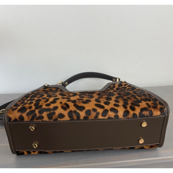 Cheval Firenze Italian Leather Leopard Print Handbag Brown Mobwife Statement NWT - Picture 5 of 9